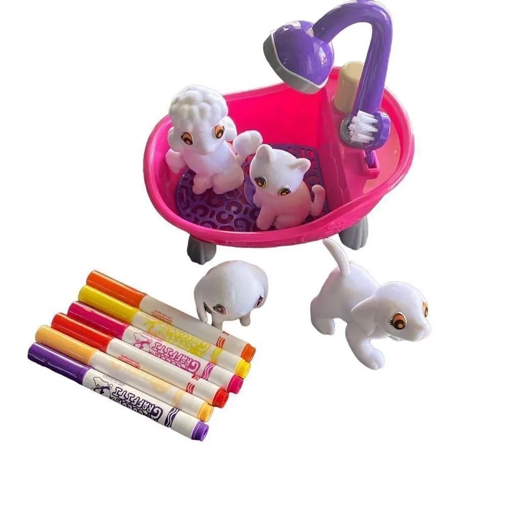 Kids Toy 4 Pets with Washable Markers and Bath NEW
